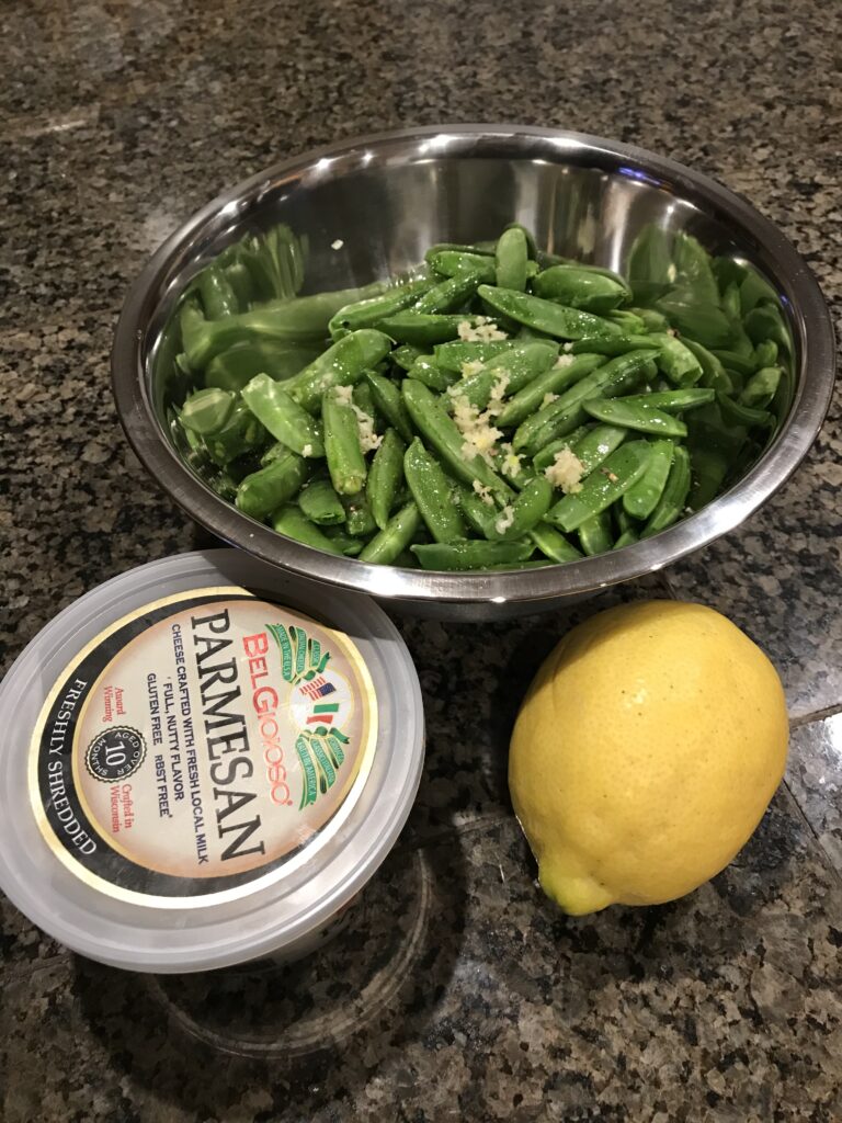 Sugar Snap Peas with lemon and parmesan cheese